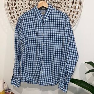 J. Crew blue, green and white checkered button down slim fit size large